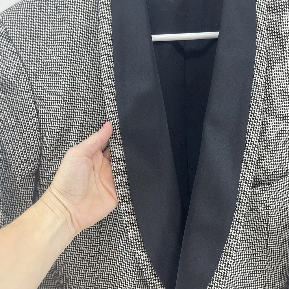 Oscar de la Renta Men's Blazer 37S Black Trim Shawl Collar Houndstooth‎ USA Made